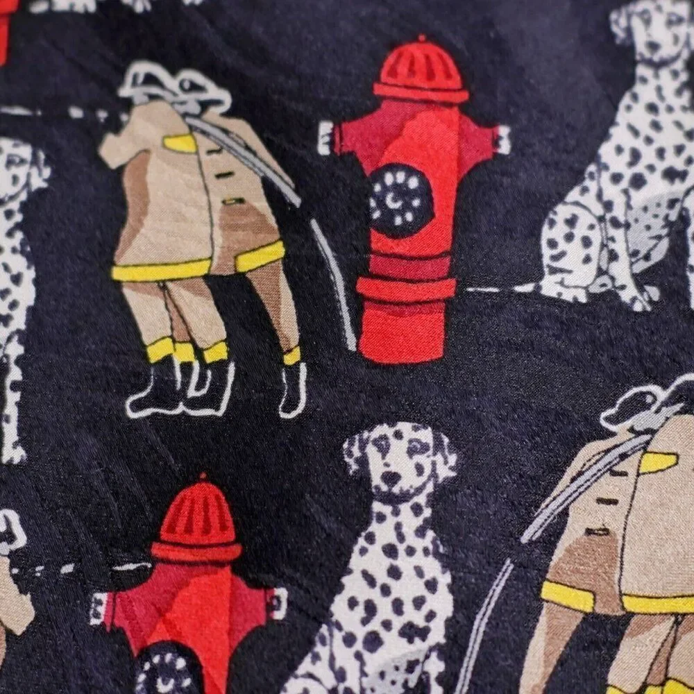 RM Style Firefighter Dalmation Black Jacqard Print Short Silk Tie‎